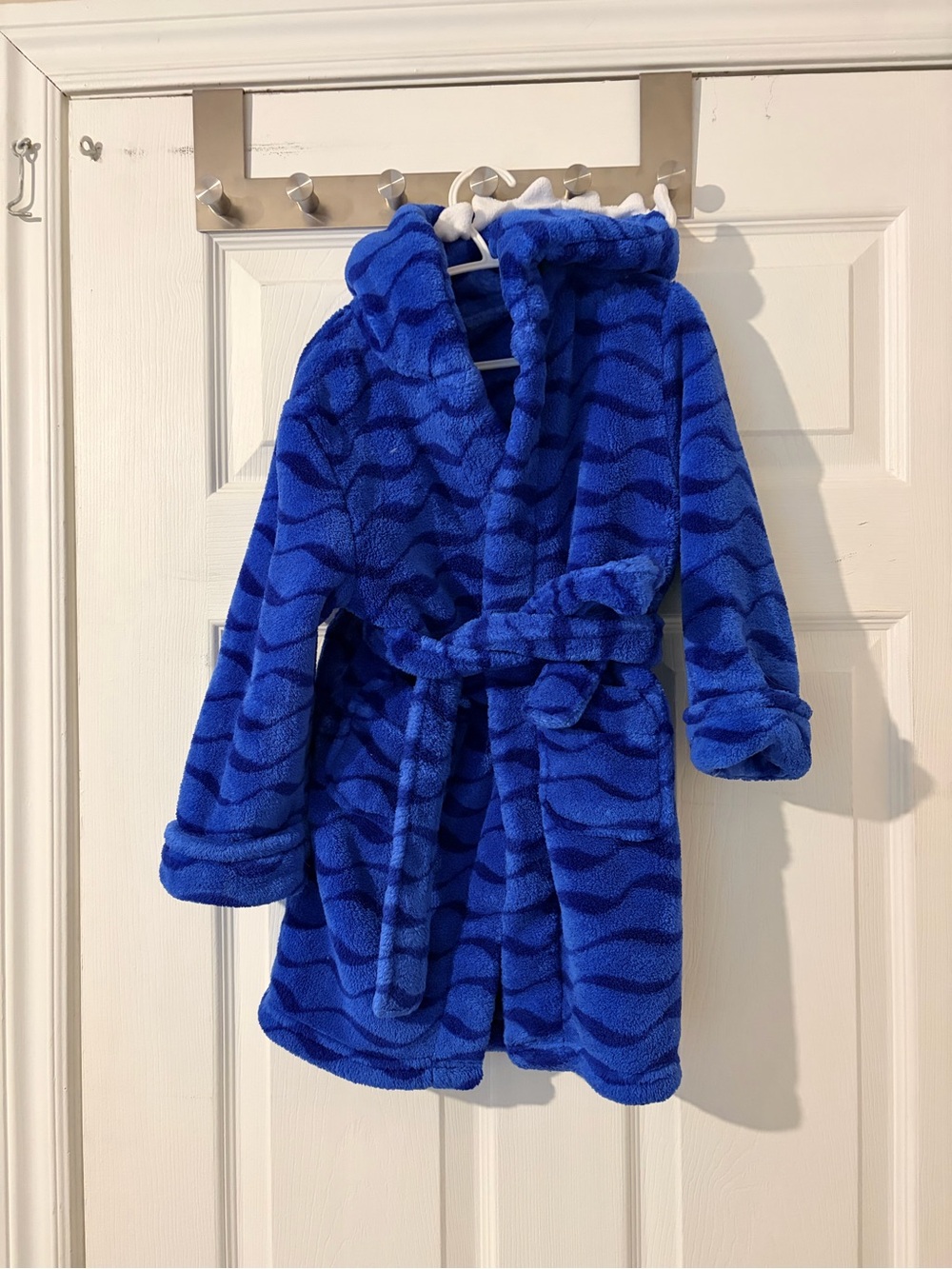 Cozy Kids Hooded Bathrobe in Royal Blue with Wave Pattern